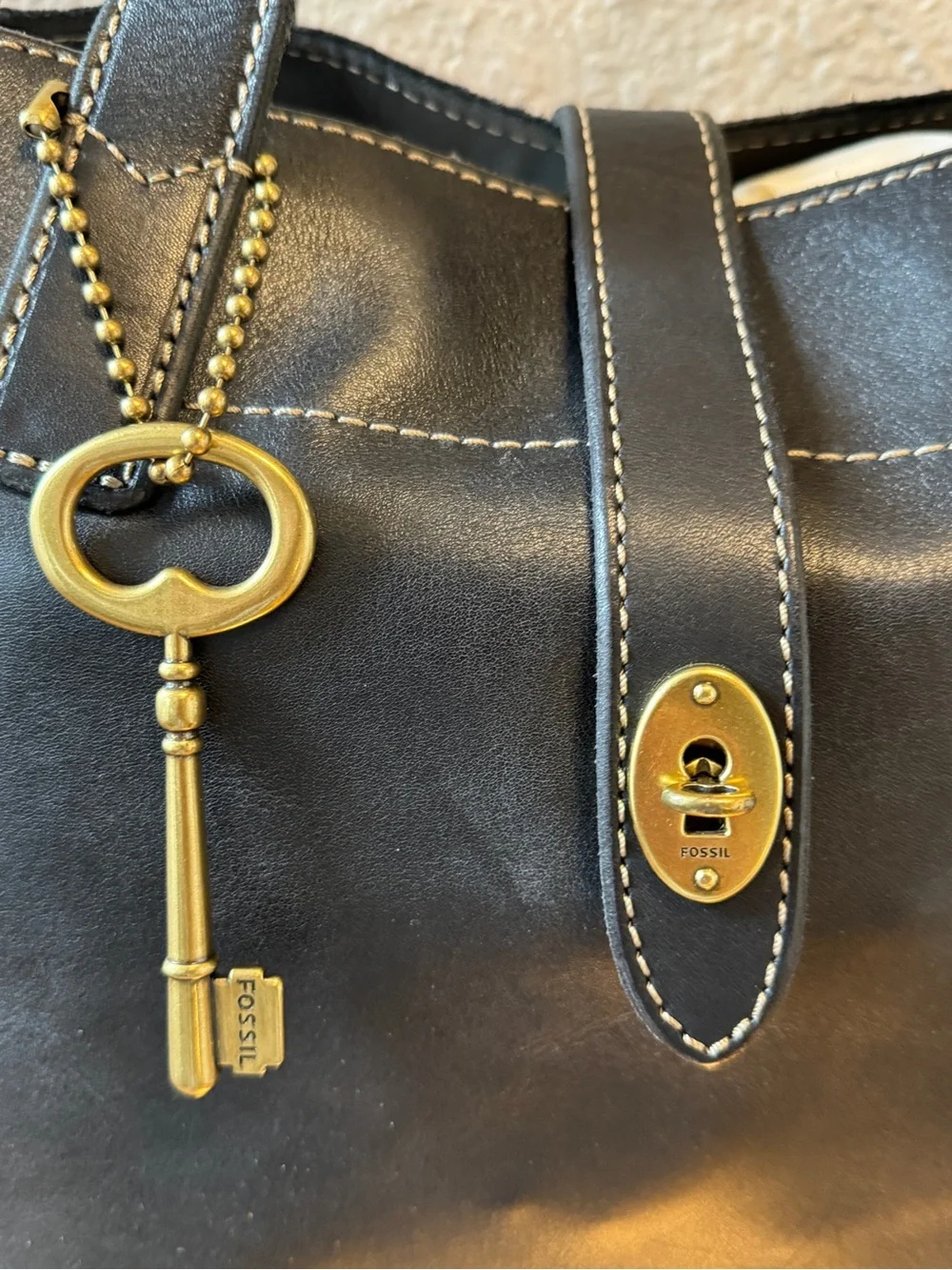 Fossil Austin large black leather shopper tote